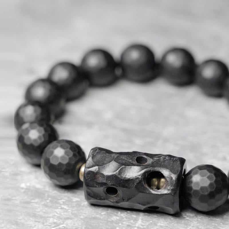 Buddha Stonesマットつや消し表面ブラックオニキス黒檀保護ブレスレット