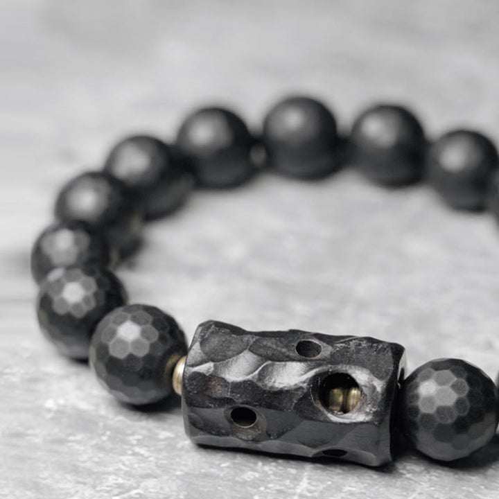 Buddha Stonesマットつや消し表面ブラックオニキス黒檀保護ブレスレット
