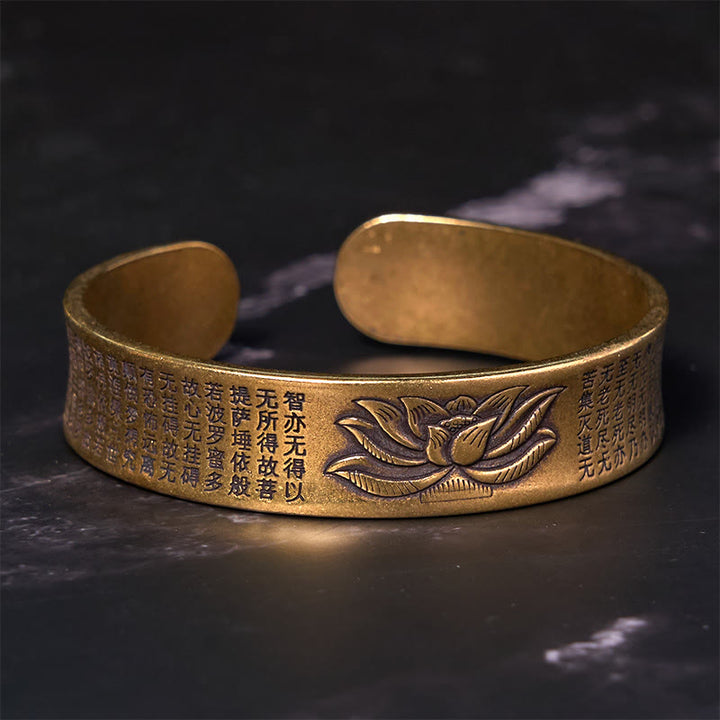 Buddha Stones般若心経 蓮の花 銅 真鍮 平和 カフ ブレスレット バングル