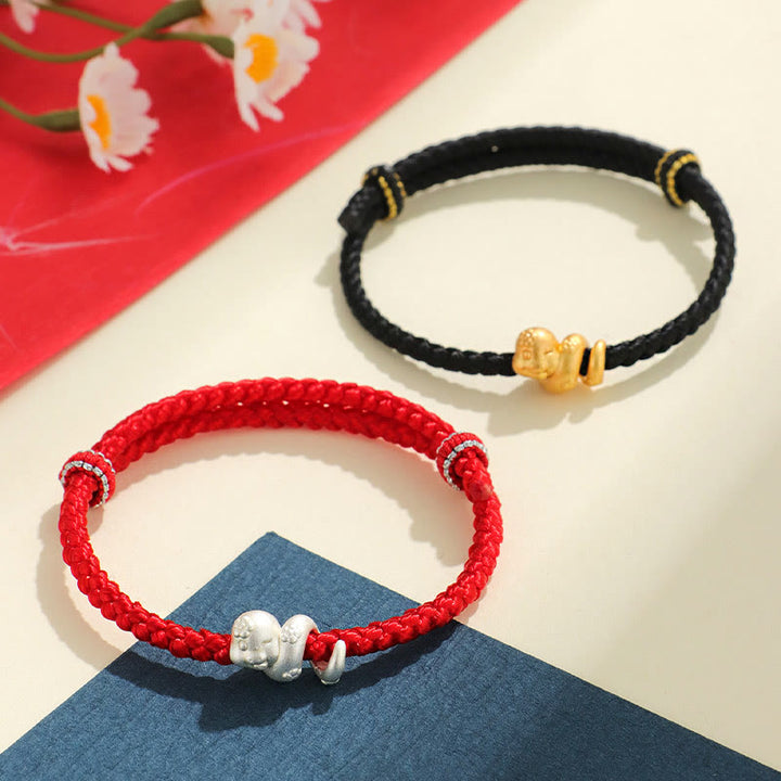 Buddha Stonesハンドメイド 999 スターリングシルバー 蛇年 赤い糸 幸運の編み込みブレスレット