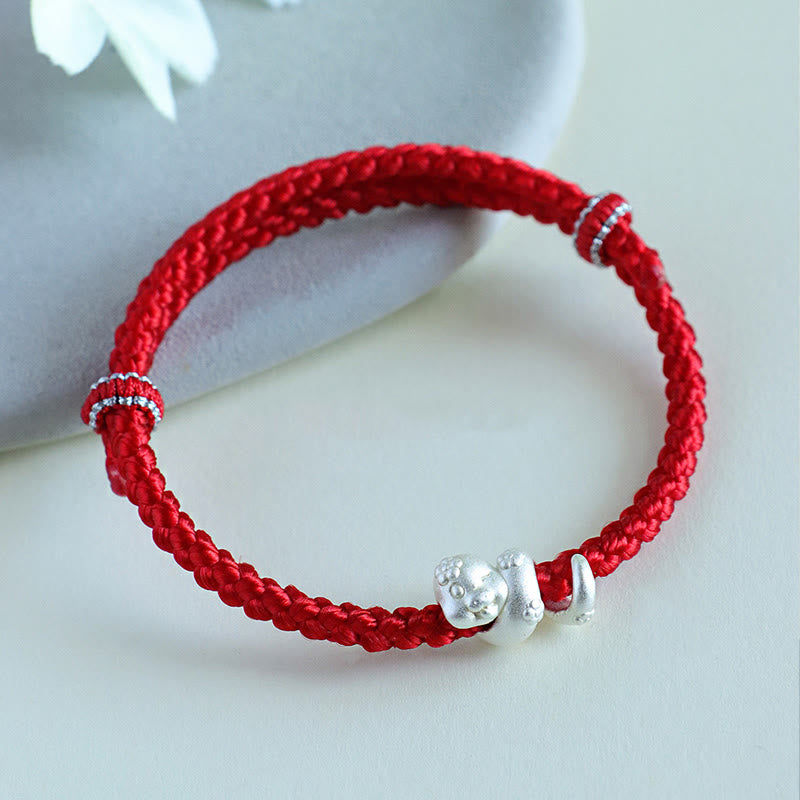 Buddha Stonesハンドメイド 999 スターリングシルバー 蛇年 赤い糸 幸運の編み込みブレスレット
