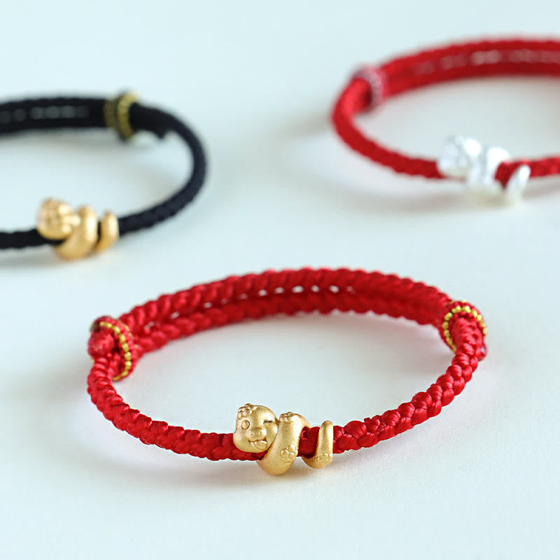 Buddha Stonesハンドメイド 999 スターリングシルバー 蛇年 赤い糸 幸運の編み込みブレスレット