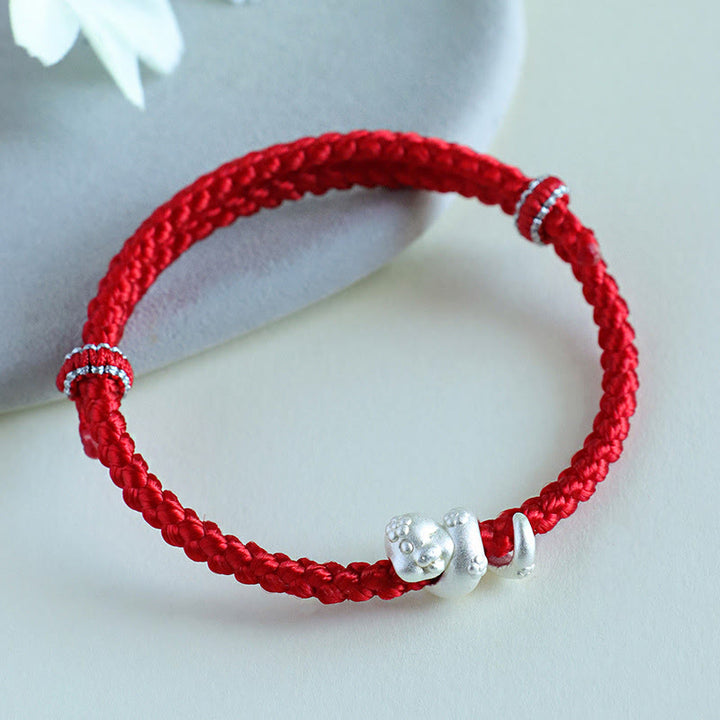 Buddha Stonesハンドメイド 999 スターリングシルバー 蛇年 赤い糸 幸運の編み込みブレスレット