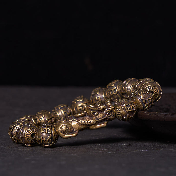 Buddha Stonesピシュウ 担ぎ福字 六つの真実の言葉「オム・マニ・パドメ・フム」 銅真鍮ビーズ開運財運ブレスレットバングル