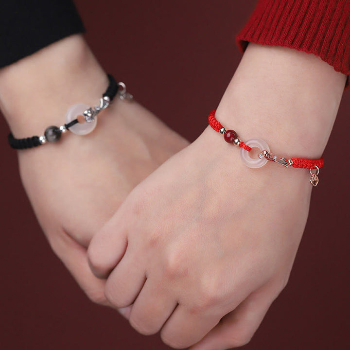 Buddha Stonesハンドメイドカルセドニー平和のお守りチャーム鯉魚925スターリングシルバー編み紐ポジティブカップルブレスレット - image 14