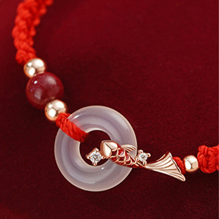 Buddha Stonesハンドメイドカルセドニー平和のお守りチャーム鯉魚925スターリングシルバー編み紐ポジティブカップルブレスレット - image 9