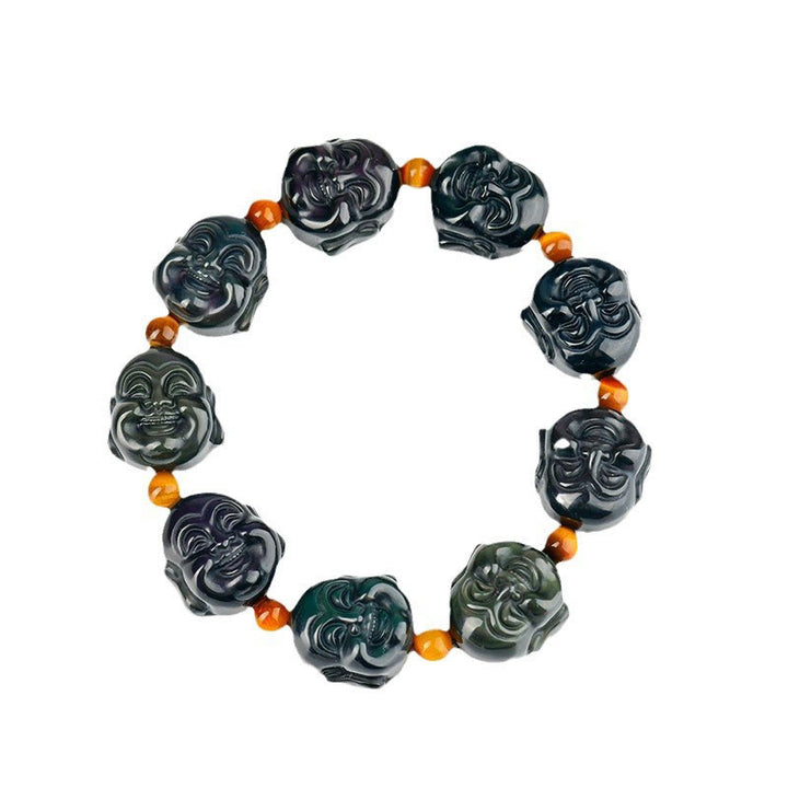 Buddha Stonesレインボーオブシディアン 笑う仏陀 ポジティブな変容ブレスレット