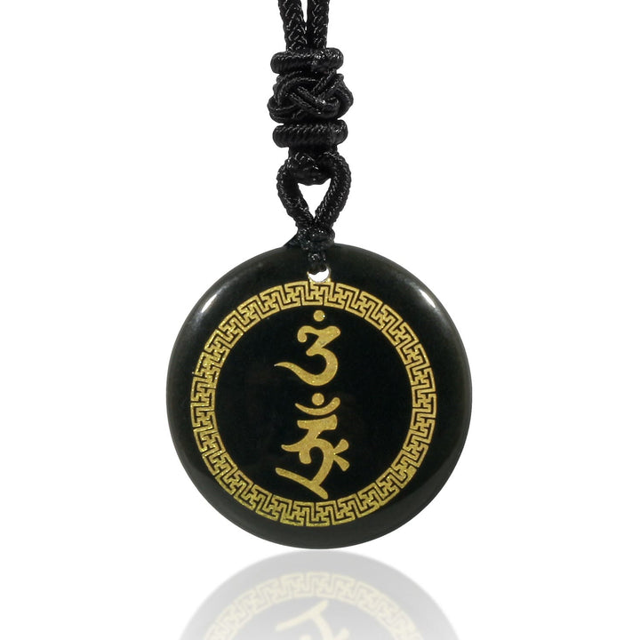 Buddha Stonesを囲む卍模様の金剛杵守護マントラ天然各種水晶黒曜石成就ネックレスペンダント
