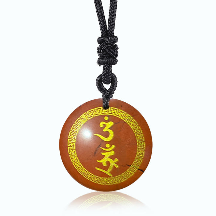 Buddha Stonesを囲む卍模様の金剛杵守護マントラ天然各種水晶黒曜石成就ネックレスペンダント