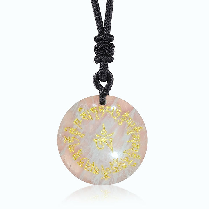 Buddha Stones幸運を集めるマントラ 天然各種クリスタル ブラックオブシディアン 成就ネックレスペンダント