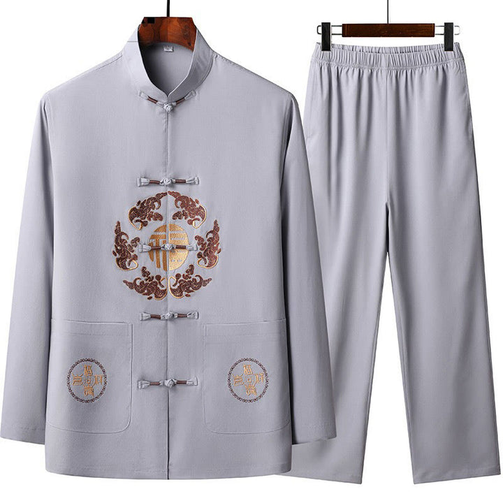 Buddha Stones中国の旧正月 刺繍 フータンスーツ 漢服 長袖 トップス パンツ 衣類 メンズセット - アザミ - US/UK/AU44、 EU54 (4XL) - image 1