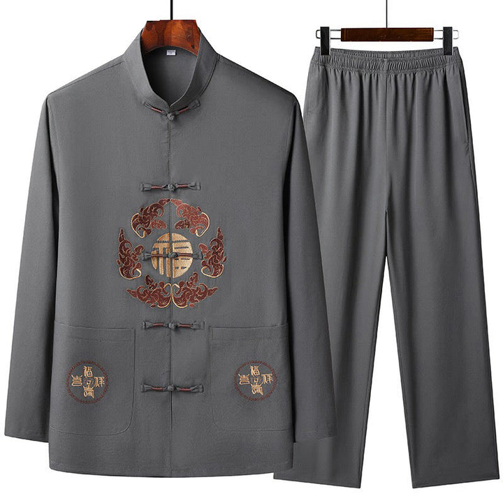 Buddha Stones中国の旧正月 刺繍 フータンスーツ 漢服 長袖 トップス パンツ 衣類 メンズセット - ディムグレー - US/UK/AU44、 EU54 (4XL) - image 4