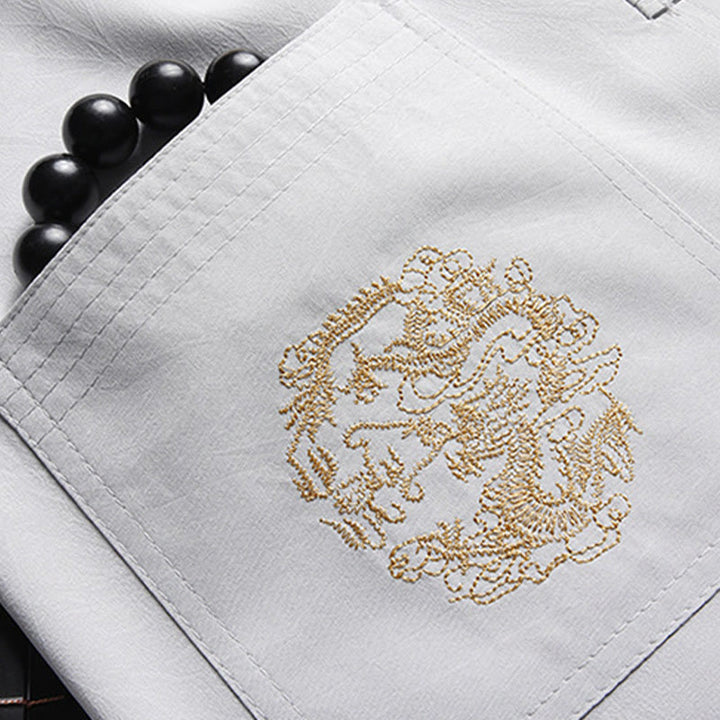 Buddha Stones中国の旧正月 刺繍 龍 カエルボタン 唐装 漢服 伝統制服 長袖 トップス パンツ 衣類 メンズセット