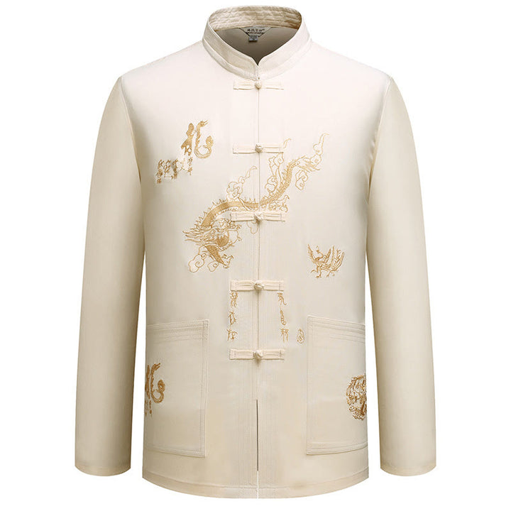 Buddha Stones中国の旧正月 刺繍 龍 カエルボタン 唐装 漢服 伝統制服 長袖 トップス パンツ 衣類 メンズセット