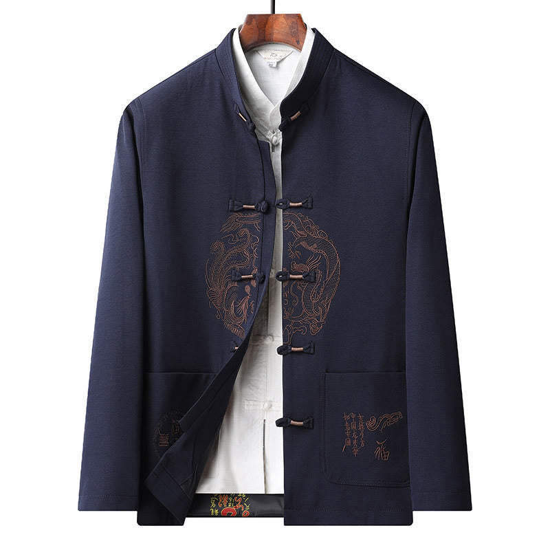 Buddha Stones中国の旧正月 刺繍 唐装 漢服 伝統制服 長袖 トップス パンツ 衣類 メンズセット