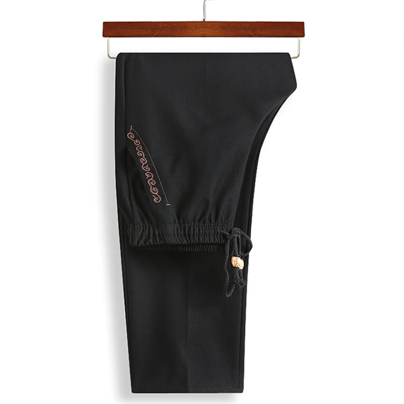 Buddha Stones中国の旧正月 刺繍 唐装 漢服 伝統制服 長袖 トップス パンツ 衣類 メンズセット - image 5