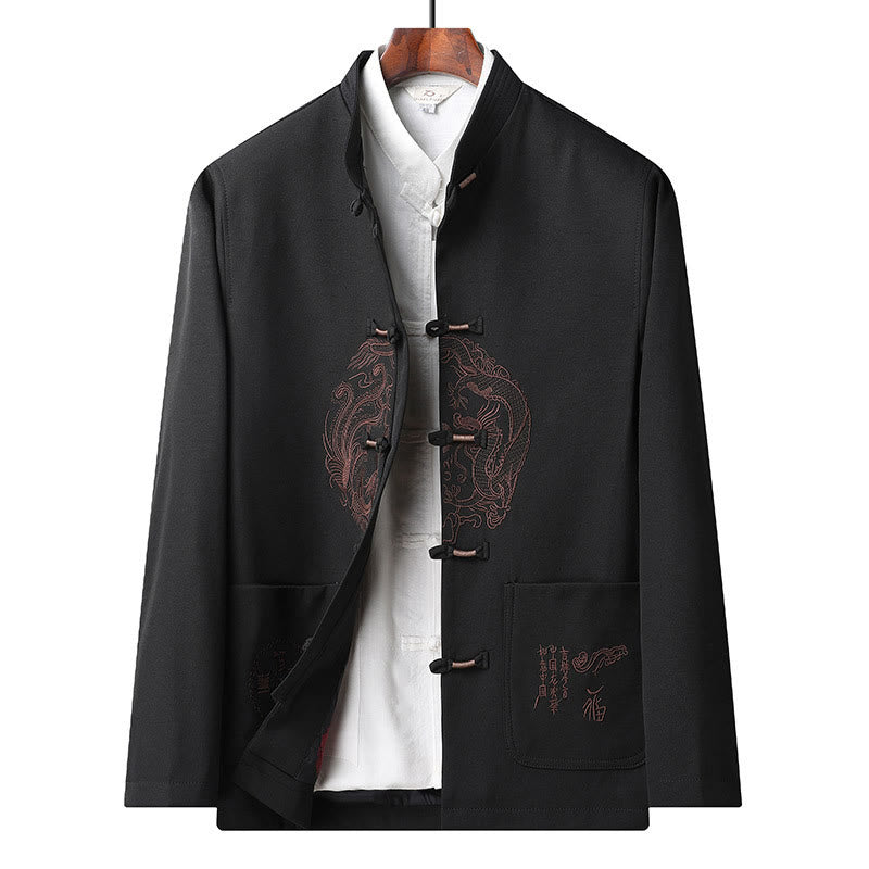 Buddha Stones中国の旧正月 刺繍 唐装 漢服 伝統制服 長袖 トップス パンツ 衣類 メンズセット