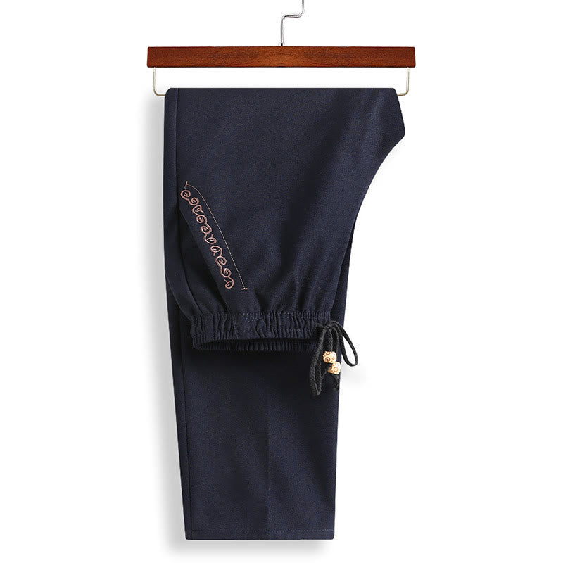 Buddha Stones中国の旧正月 刺繍 唐装 漢服 伝統制服 長袖 トップス パンツ 衣類 メンズセット - image 3