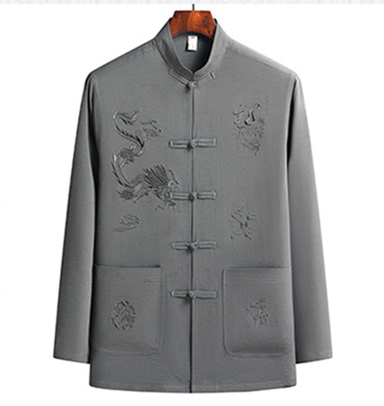 Buddha Stones中国の旧正月 刺繍 龍 カエルボタン 唐装 漢服 長袖 トップス パンツ 衣類 メンズ セット - image 16