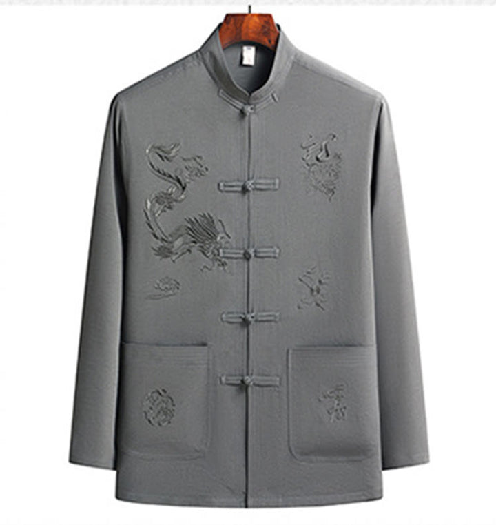 Buddha Stones中国の旧正月 刺繍 龍 カエルボタン 唐装 漢服 長袖 トップス パンツ 衣類 メンズ セット - image 16