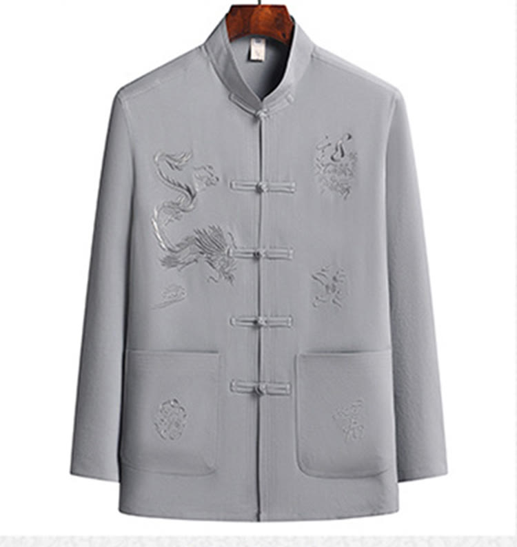 Buddha Stones中国の旧正月 刺繍 龍 カエルボタン 唐装 漢服 長袖 トップス パンツ 衣類 メンズ セット - image 11