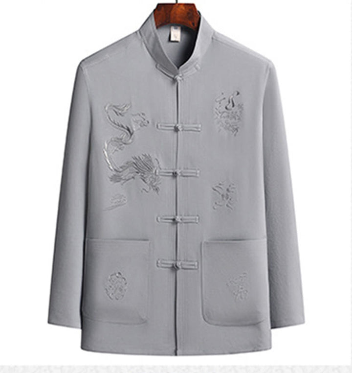 Buddha Stones中国の旧正月 刺繍 龍 カエルボタン 唐装 漢服 長袖 トップス パンツ 衣類 メンズ セット - image 11