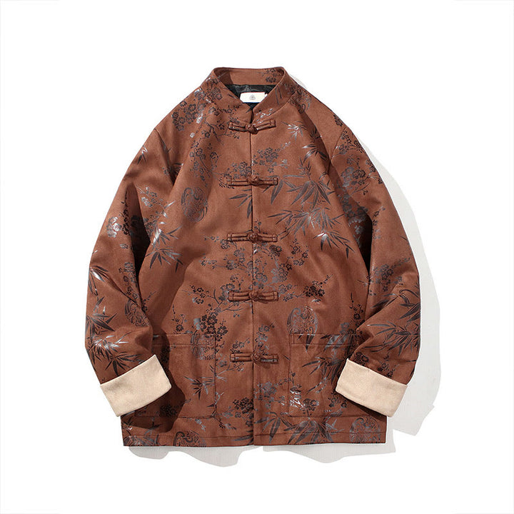 Buddha Stonesと中国の旧正月服、花柄、竹、無地、カエルボタン、唐装、綿、メンズジャケット、ポケット付きシャツ - image 22