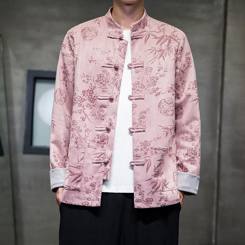 Buddha Stonesと中国の旧正月服、花柄、竹、無地、カエルボタン、唐装、綿、メンズジャケット、ポケット付きシャツ - image 34