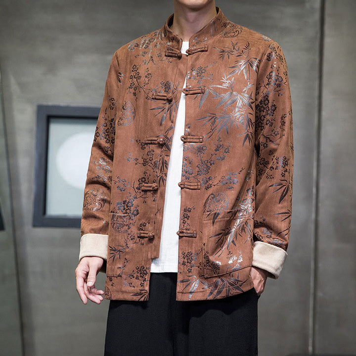 Buddha Stonesと中国の旧正月服、花柄、竹、無地、カエルボタン、唐装、綿、メンズジャケット、ポケット付きシャツ - image 16