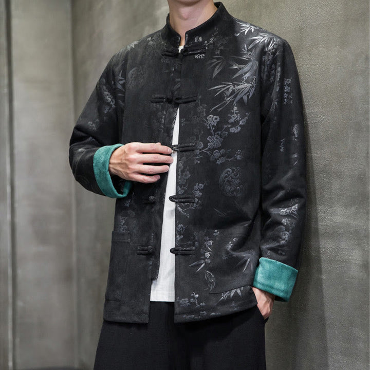 Buddha Stonesと中国の旧正月服、花柄、竹、無地、カエルボタン、唐装、綿、メンズジャケット、ポケット付きシャツ - image 26