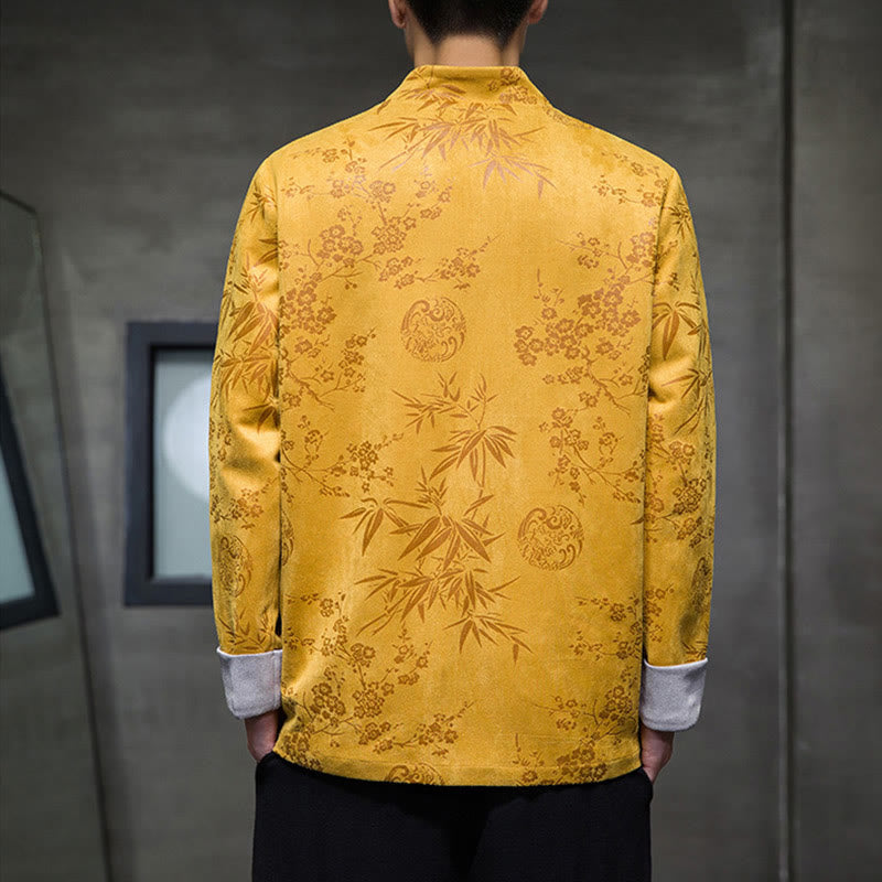 Buddha Stonesと中国の旧正月服、花柄、竹、無地、カエルボタン、唐装、綿、メンズジャケット、ポケット付きシャツ - image 5