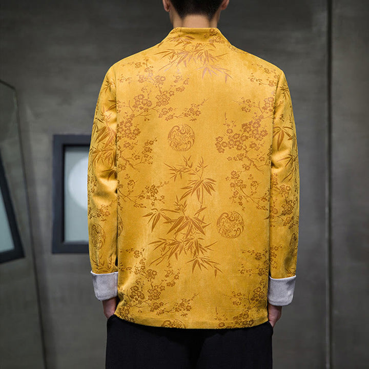 Buddha Stonesと中国の旧正月服、花柄、竹、無地、カエルボタン、唐装、綿、メンズジャケット、ポケット付きシャツ - image 5