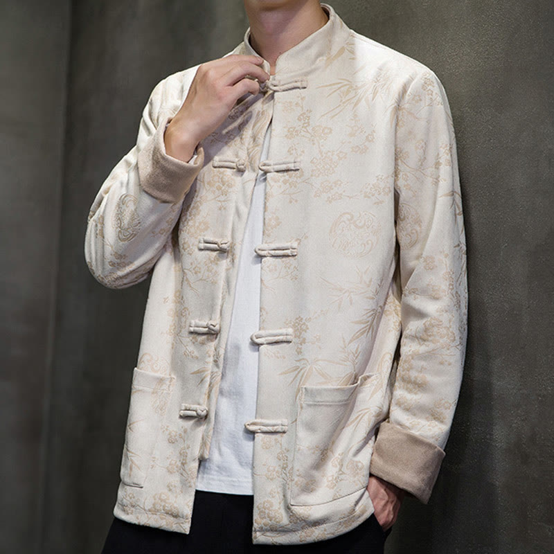 Buddha Stonesと中国の旧正月服、花柄、竹、無地、カエルボタン、唐装、綿、メンズジャケット、ポケット付きシャツ - image 45
