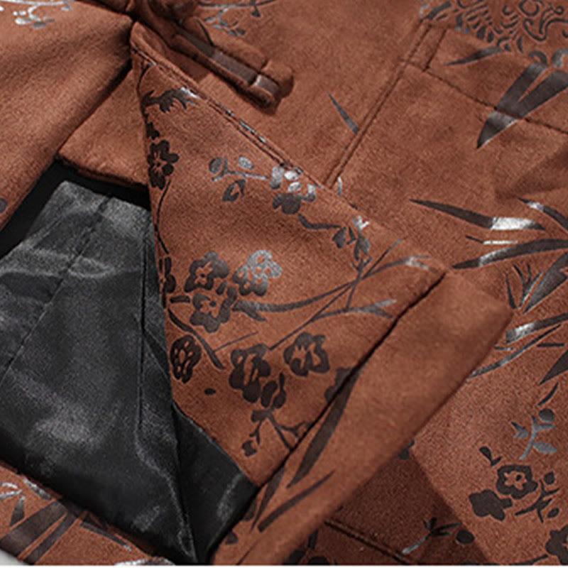 Buddha Stonesと中国の旧正月服、花柄、竹、無地、カエルボタン、唐装、綿、メンズジャケット、ポケット付きシャツ - image 21