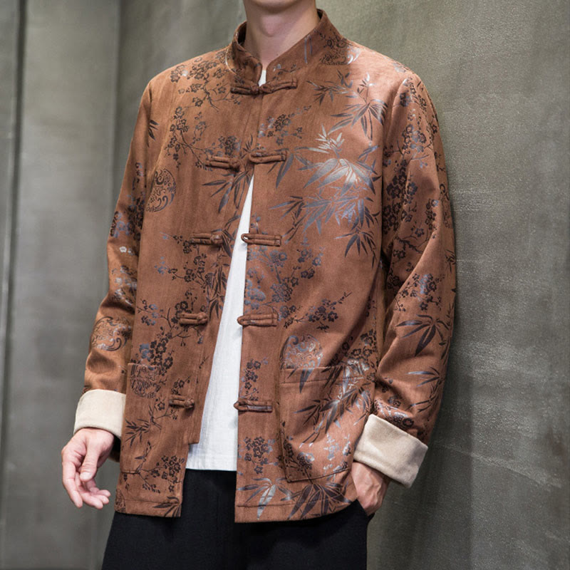 Buddha Stonesと中国の旧正月服、花柄、竹、無地、カエルボタン、唐装、綿、メンズジャケット、ポケット付きシャツ - image 19