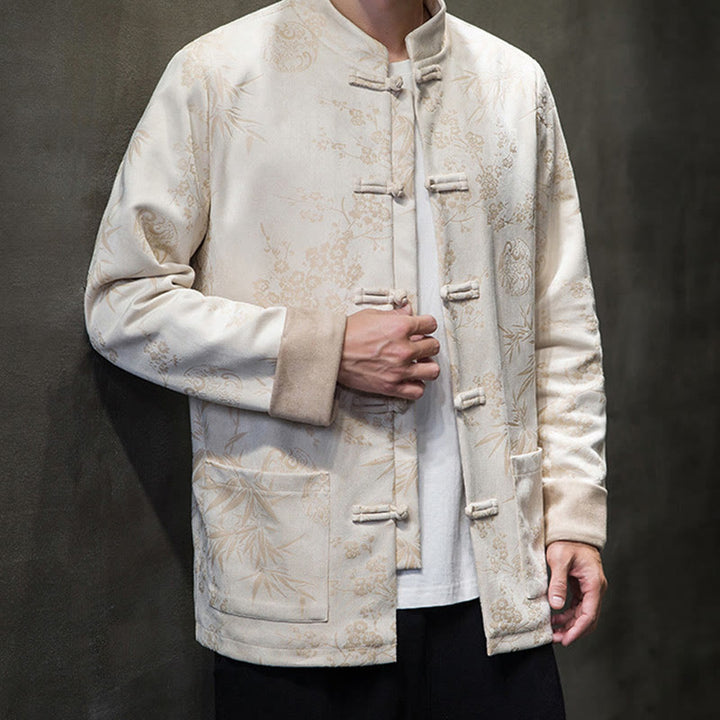 Buddha Stonesと中国の旧正月服、花柄、竹、無地、カエルボタン、唐装、綿、メンズジャケット、ポケット付きシャツ - image 52