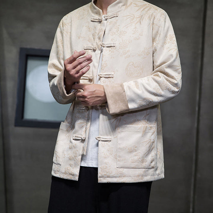 Buddha Stonesと中国の旧正月服、花柄、竹、無地、カエルボタン、唐装、綿、メンズジャケット、ポケット付きシャツ - image 50