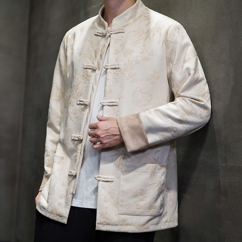 Buddha Stonesと中国の旧正月服、花柄、竹、無地、カエルボタン、唐装、綿、メンズジャケット、ポケット付きシャツ - image 44