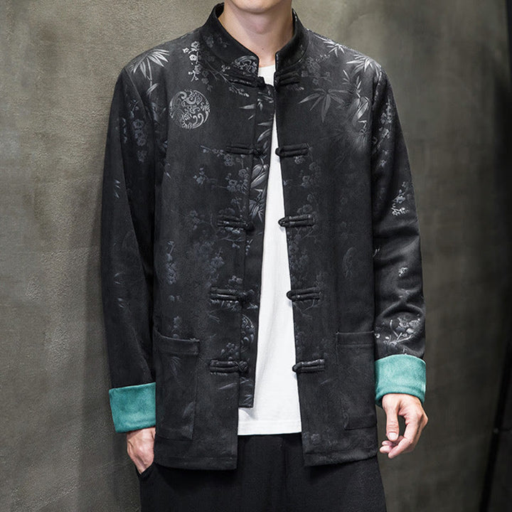 Buddha Stonesと中国の旧正月服、花柄、竹、無地、カエルボタン、唐装、綿、メンズジャケット、ポケット付きシャツ - image 32