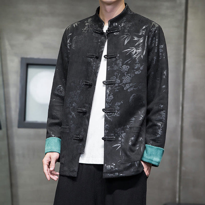 Buddha Stonesと中国の旧正月服、花柄、竹、無地、カエルボタン、唐装、綿、メンズジャケット、ポケット付きシャツ - image 28