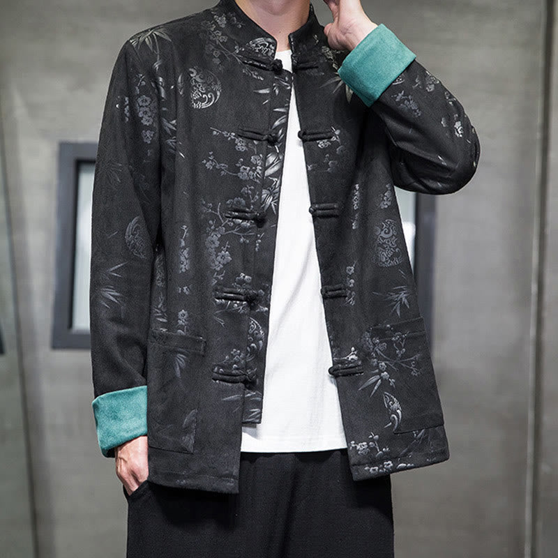Buddha Stonesと中国の旧正月服、花柄、竹、無地、カエルボタン、唐装、綿、メンズジャケット、ポケット付きシャツ - image 24