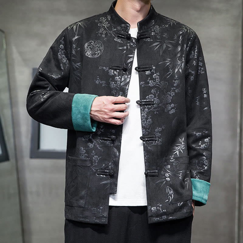 Buddha Stonesと中国の旧正月服、花柄、竹、無地、カエルボタン、唐装、綿、メンズジャケット、ポケット付きシャツ - image 25