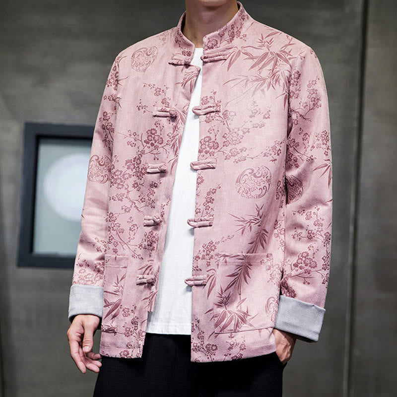 Buddha Stonesと中国の旧正月服、花柄、竹、無地、カエルボタン、唐装、綿、メンズジャケット、ポケット付きシャツ - image 40