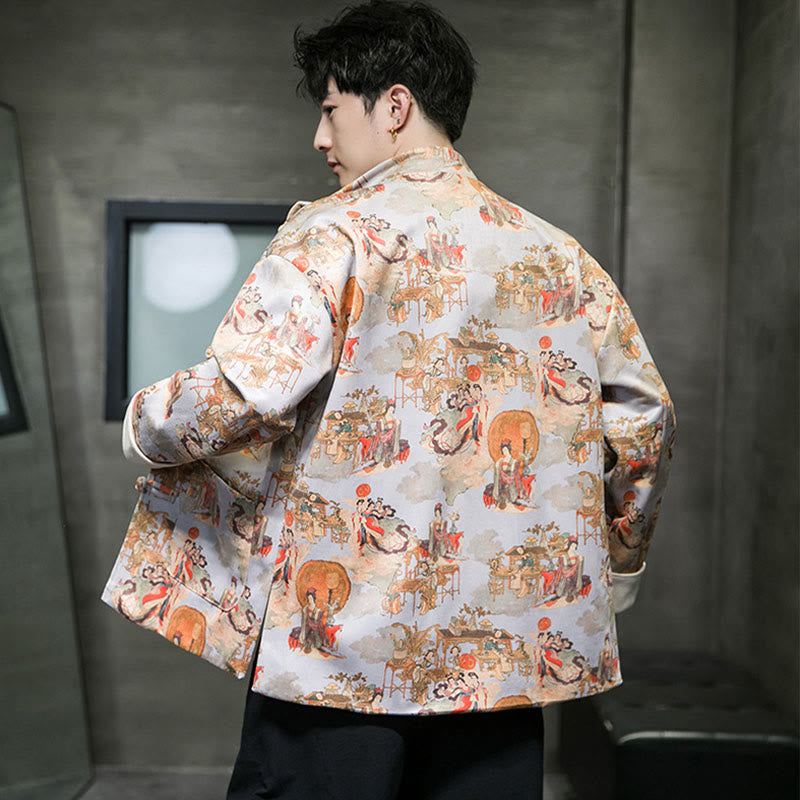 Buddha Stones中国の旧正月服 古代人物画 無地 カフス カエルボタン 唐装 綿 メンズ ジャケット シャツ ポケット付き - image 19