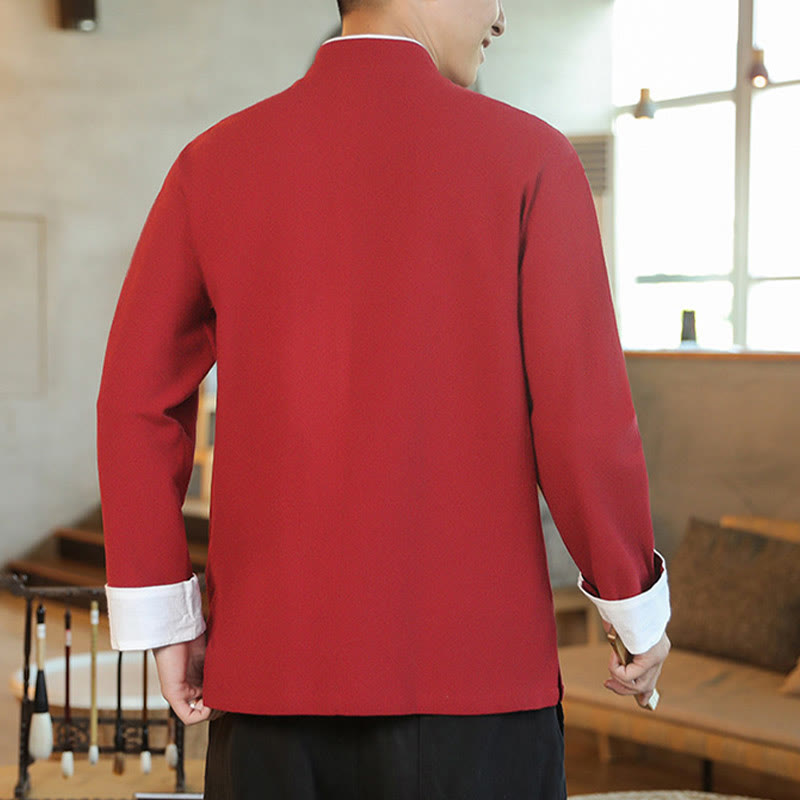 Buddha Stones、中国の旧正月、飛鶴刺繍、カエルボタン、唐装、コットンメンズジャケット、シャツ - image 5