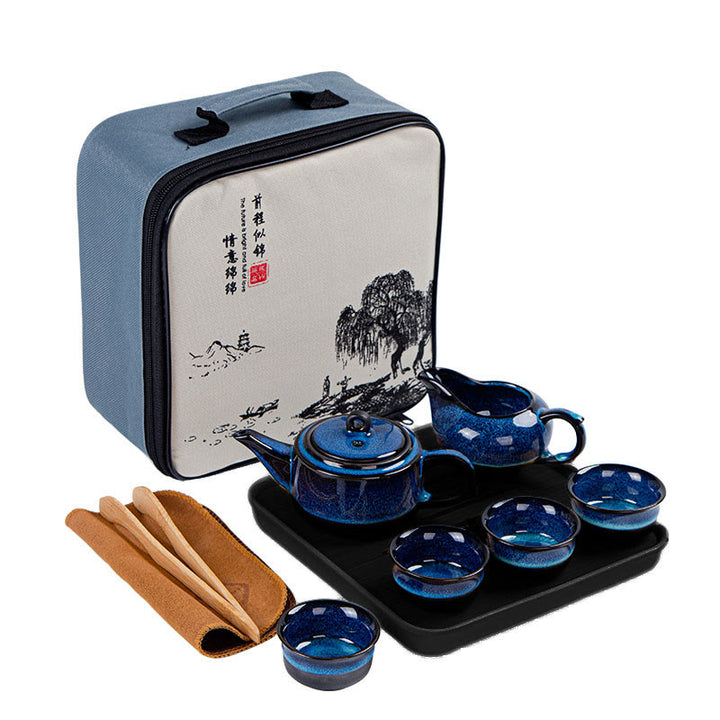 Buddha Stonesブルーグラデーションカラー 中国功夫茶 陶器ティーポット ポータブルギフトバッグボックスセット