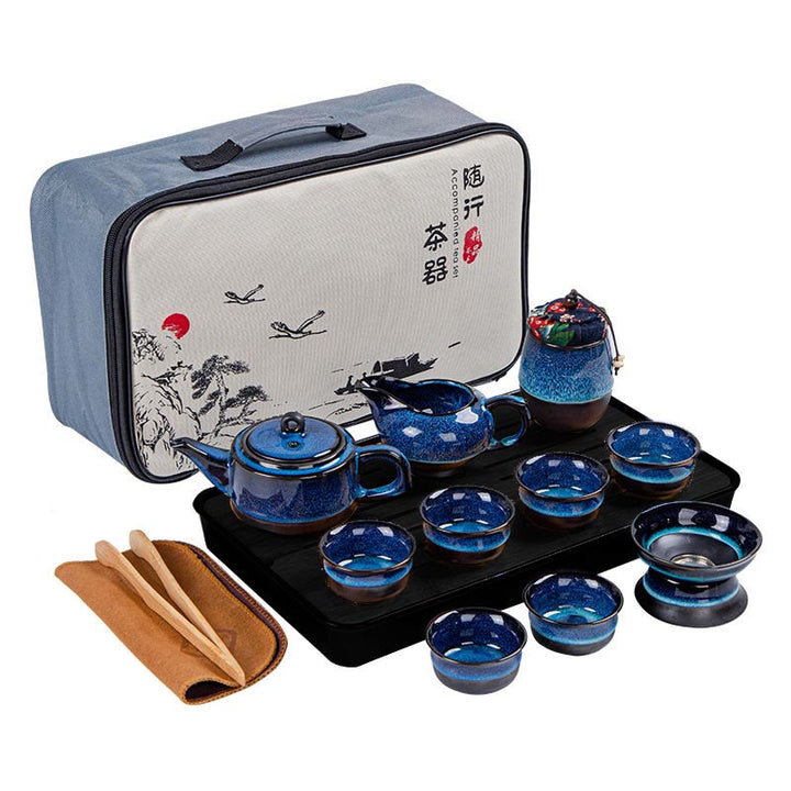 Buddha Stonesブルーグラデーションカラー 中国功夫茶 陶器ティーポット ポータブルギフトバッグボックスセット