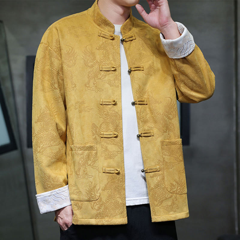 Buddha Stones、中国の旧正月、麒麟柄、カエルボタン、唐装、メンズジャケット、ポケット付きシャツ - image 2