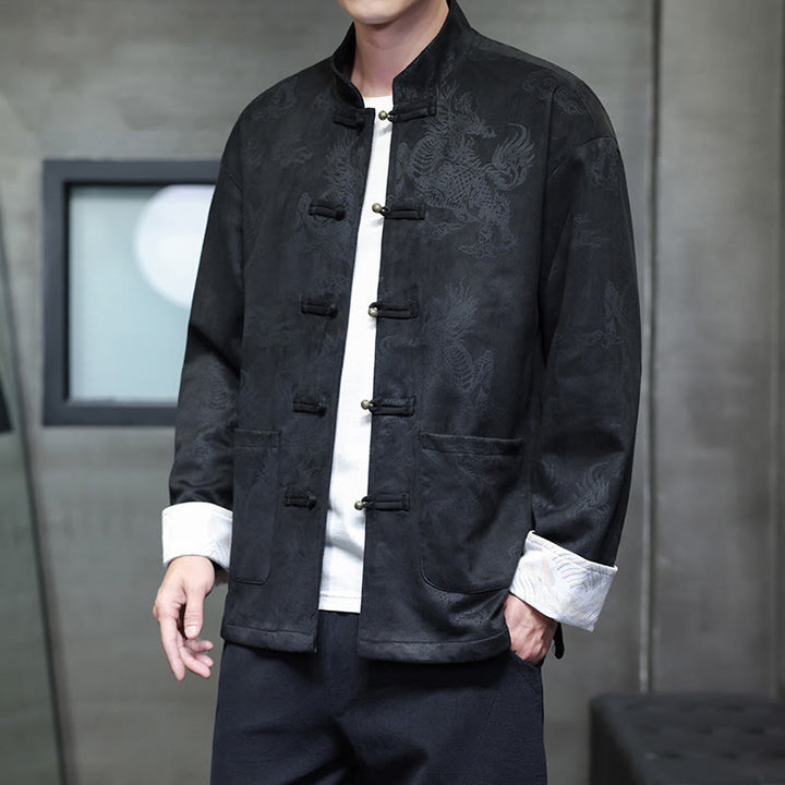 Buddha Stones、中国の旧正月、麒麟柄、カエルボタン、唐装、メンズジャケット、ポケット付きシャツ - image 18