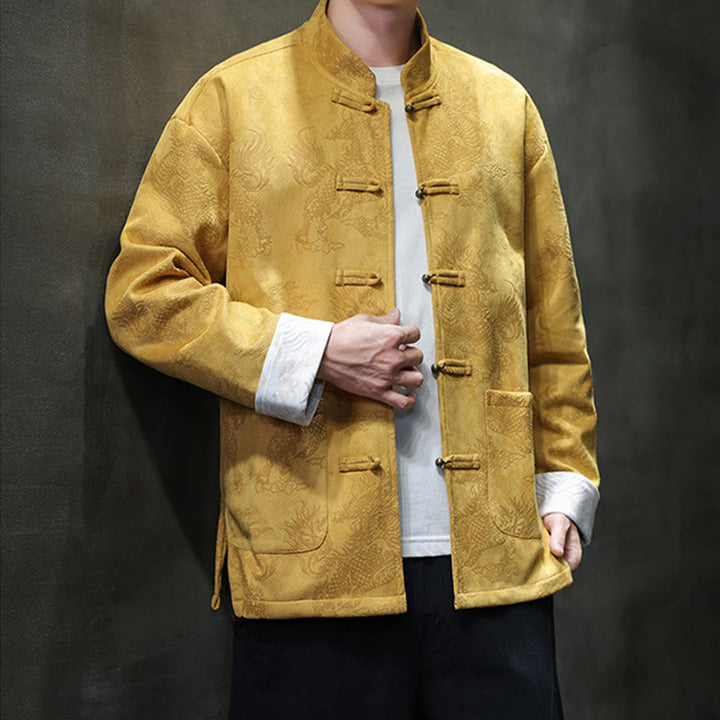 Buddha Stones、中国の旧正月、麒麟柄、カエルボタン、唐装、メンズジャケット、ポケット付きシャツ - image 5